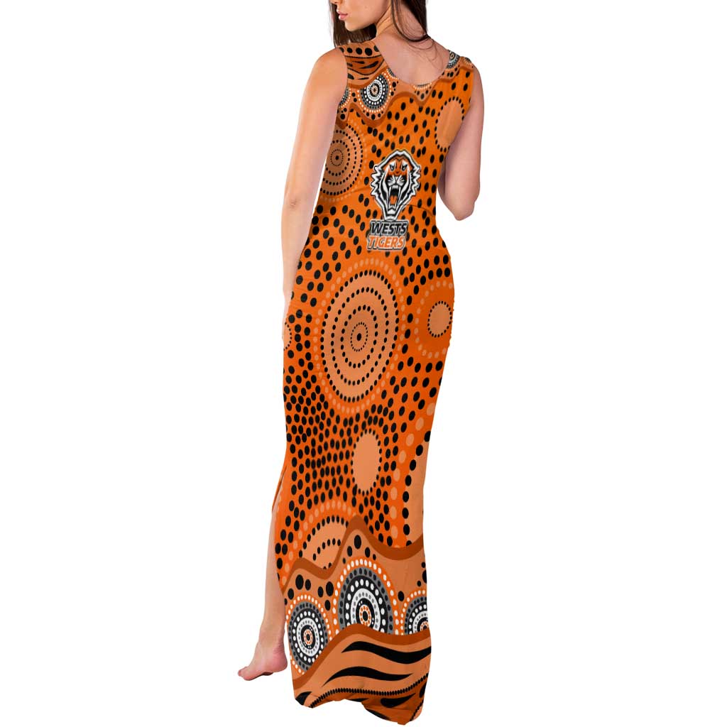 Wests Tigers Tank Maxi Dress Aboriginal Dot Pattern - Rugby Mascot Heritage Pride