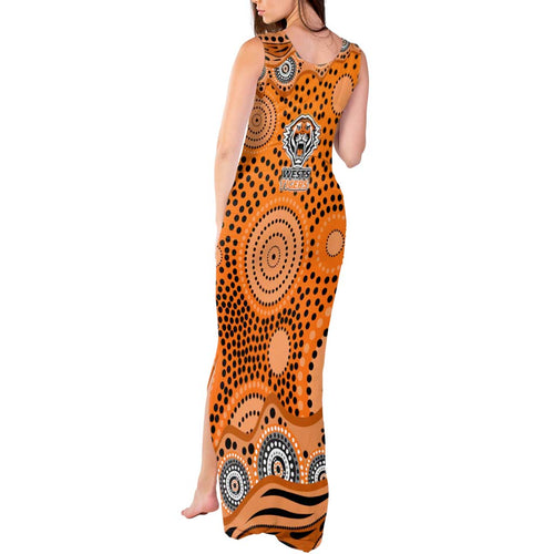 Wests Tigers Tank Maxi Dress Aboriginal Dot Pattern - Rugby Mascot Heritage Pride