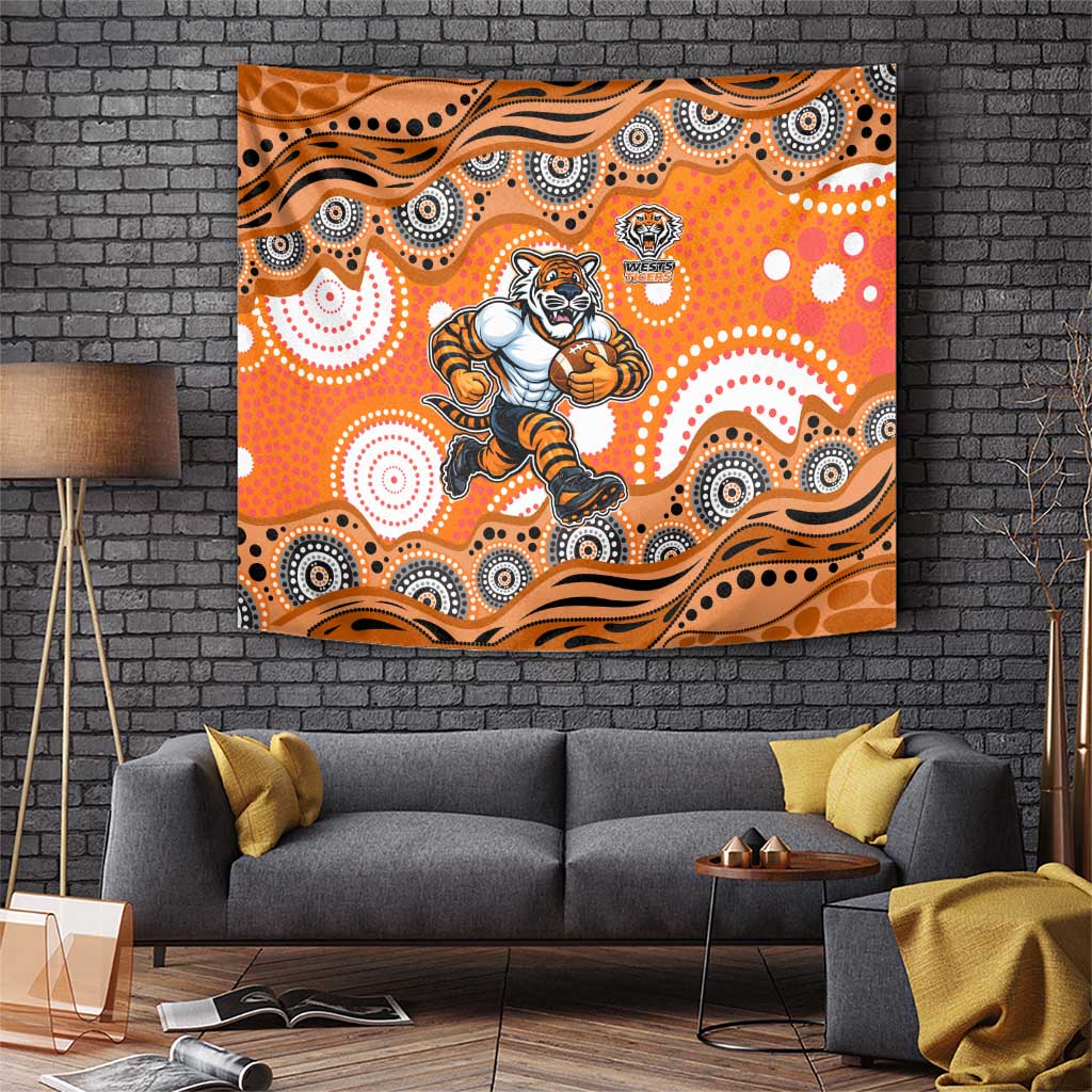 Wests Tigers Tapestry Aboriginal Dot Pattern - Rugby Mascot Heritage Pride
