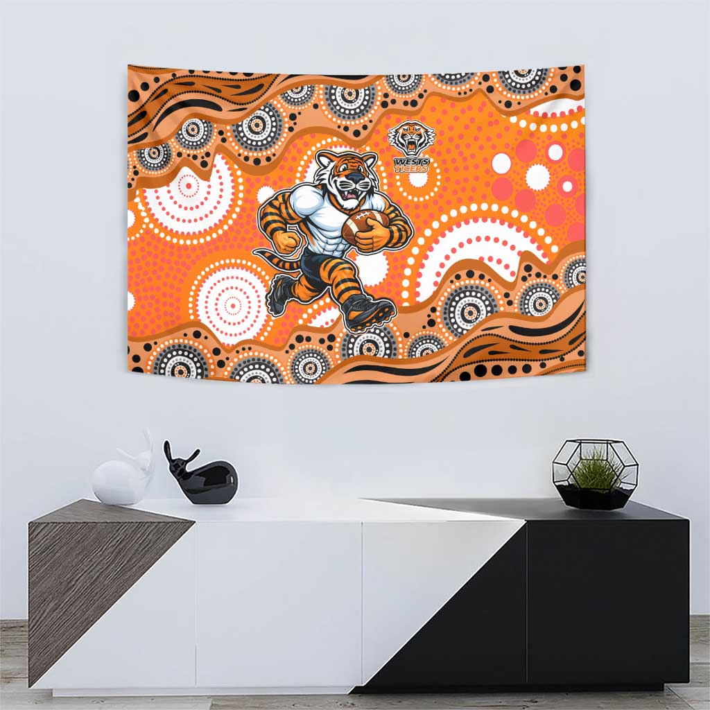 Wests Tigers Tapestry Aboriginal Dot Pattern - Rugby Mascot Heritage Pride