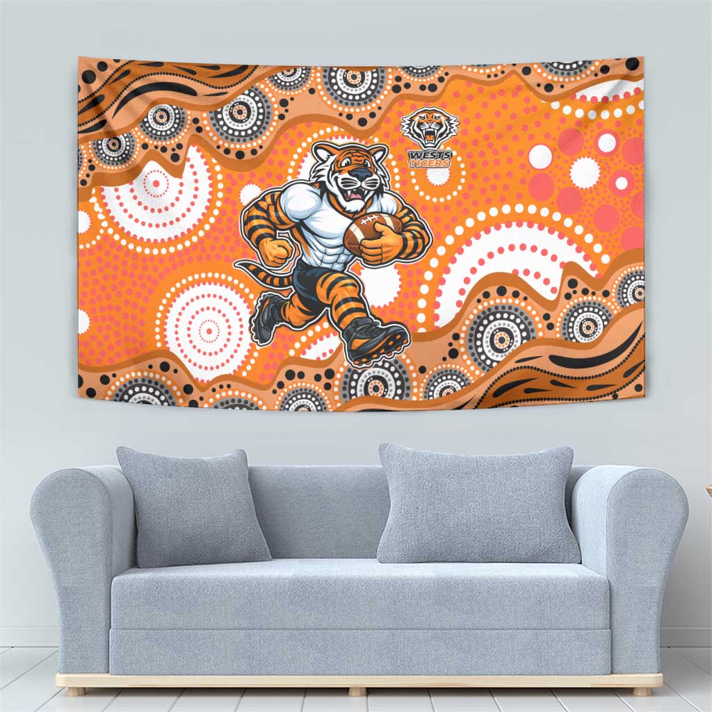 Wests Tigers Tapestry Aboriginal Dot Pattern - Rugby Mascot Heritage Pride