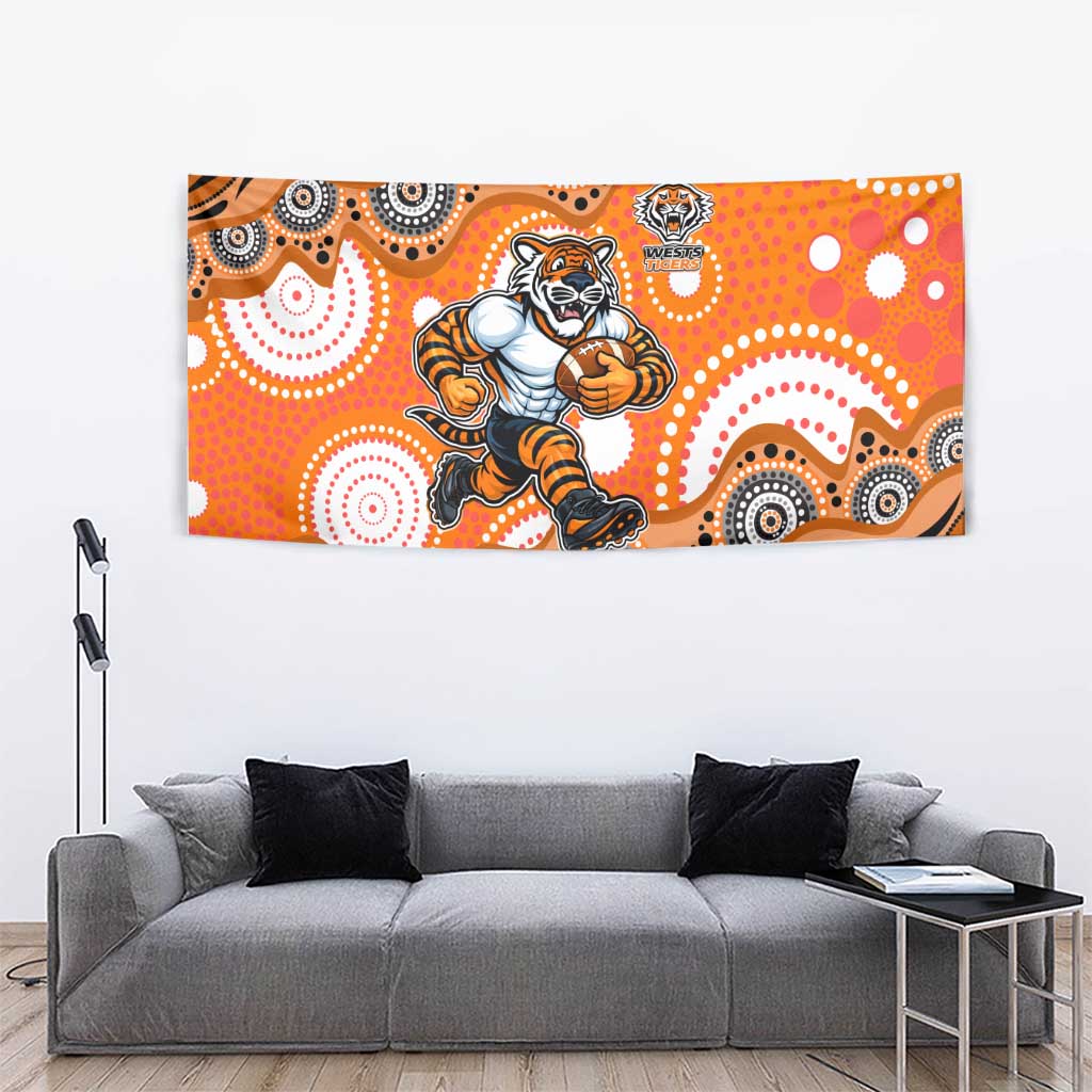 Wests Tigers Tapestry Aboriginal Dot Pattern - Rugby Mascot Heritage Pride