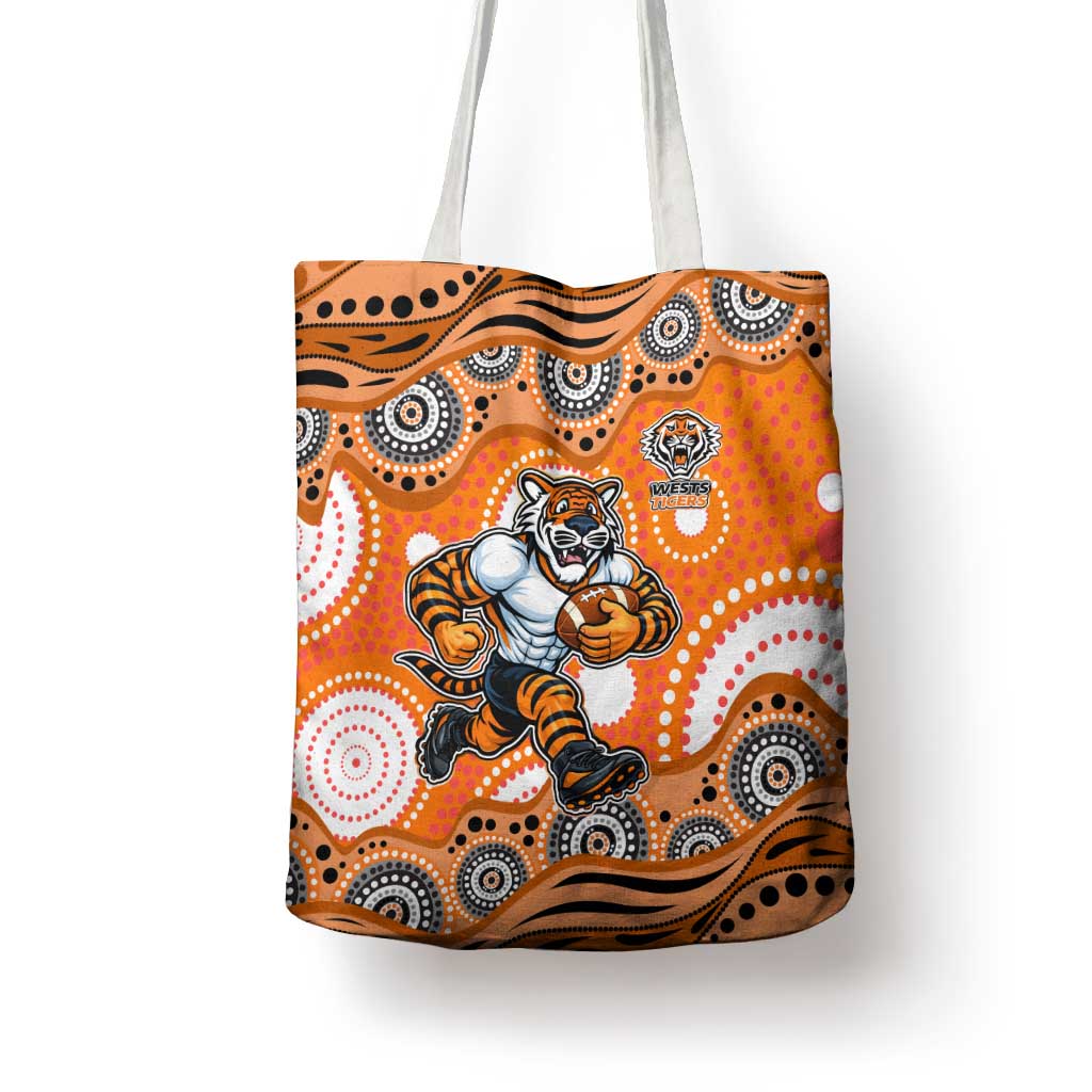 Wests Tigers Tote Bag Aboriginal Dot Pattern - Rugby Mascot Heritage Pride