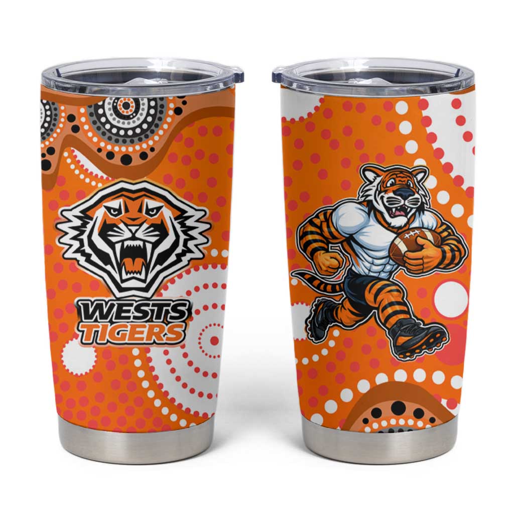 Wests Tigers Tumbler Cup Aboriginal Dot Pattern - Rugby Mascot Heritage Pride