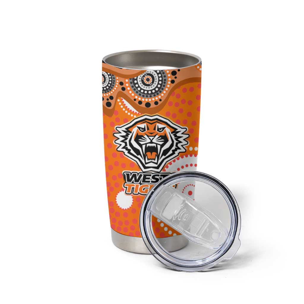 Wests Tigers Tumbler Cup Aboriginal Dot Pattern - Rugby Mascot Heritage Pride