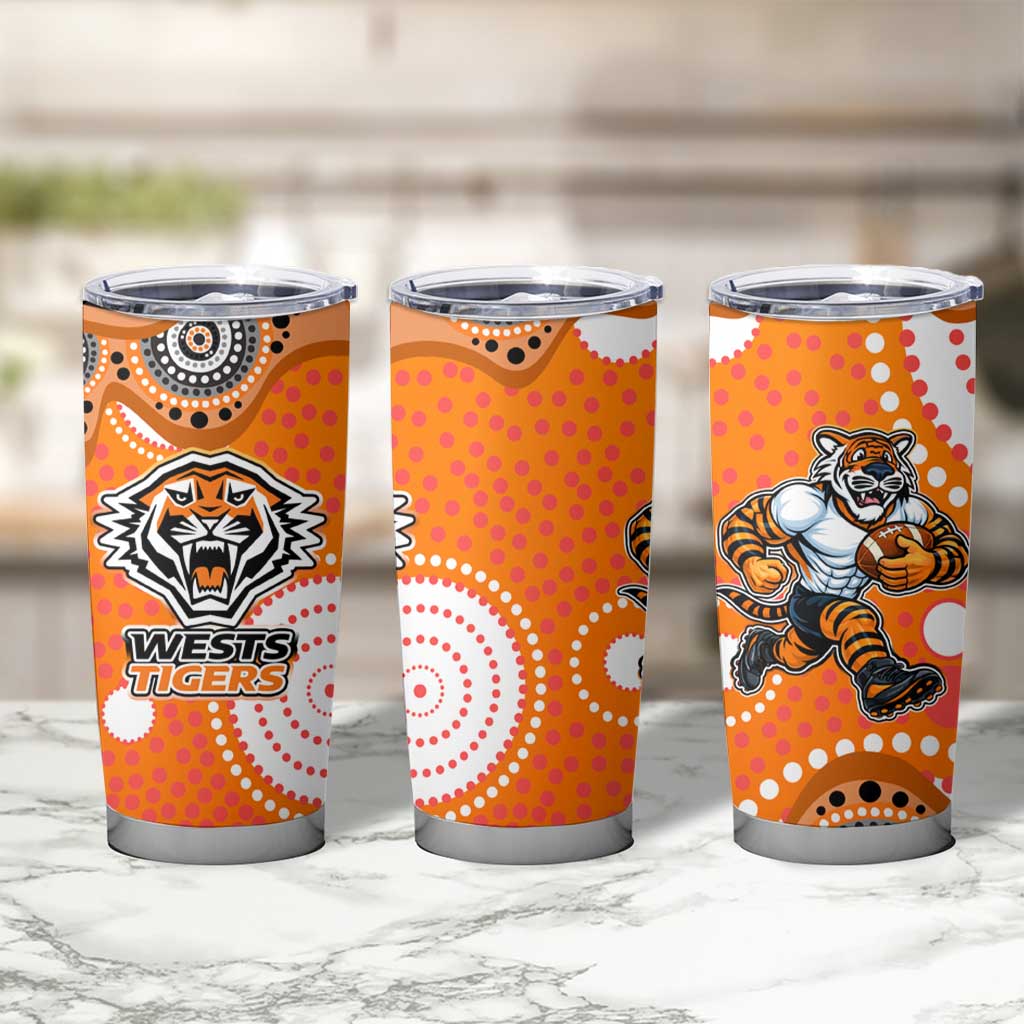 Wests Tigers Tumbler Cup Aboriginal Dot Pattern - Rugby Mascot Heritage Pride