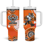Wests Tigers Tumbler With Handle Aboriginal Dot Pattern - Rugby Mascot Heritage Pride