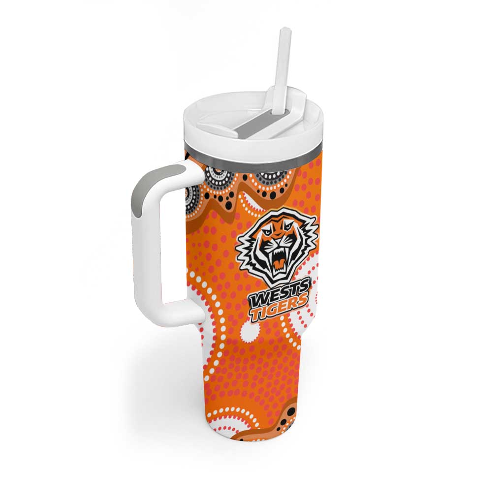 Wests Tigers Tumbler With Handle Aboriginal Dot Pattern - Rugby Mascot Heritage Pride