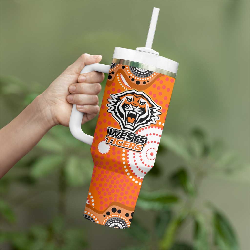 Wests Tigers Tumbler With Handle Aboriginal Dot Pattern - Rugby Mascot Heritage Pride