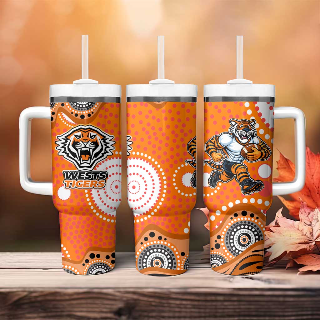Wests Tigers Tumbler With Handle Aboriginal Dot Pattern - Rugby Mascot Heritage Pride
