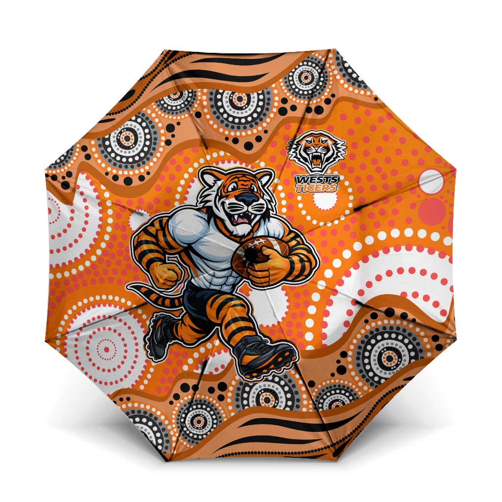 Wests Tigers Umbrella Aboriginal Dot Pattern - Rugby Mascot Heritage Pride