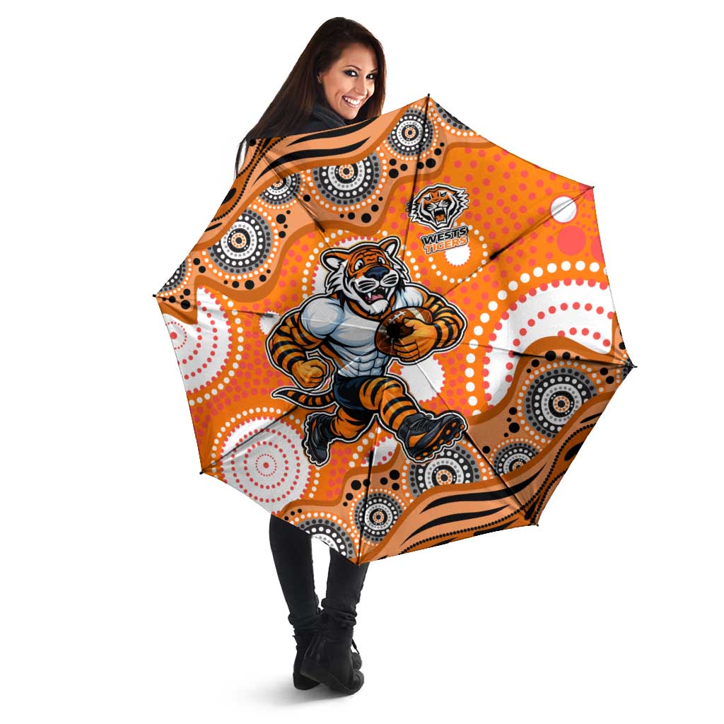 Wests Tigers Umbrella Aboriginal Dot Pattern - Rugby Mascot Heritage Pride
