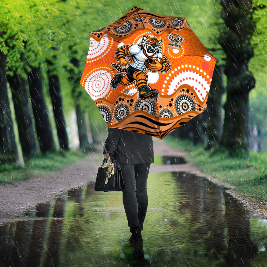 Wests Tigers Umbrella Aboriginal Dot Pattern - Rugby Mascot Heritage Pride