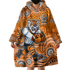 Wests Tigers Wearable Blanket Hoodie Aboriginal Dot Pattern - Rugby Mascot Heritage Pride