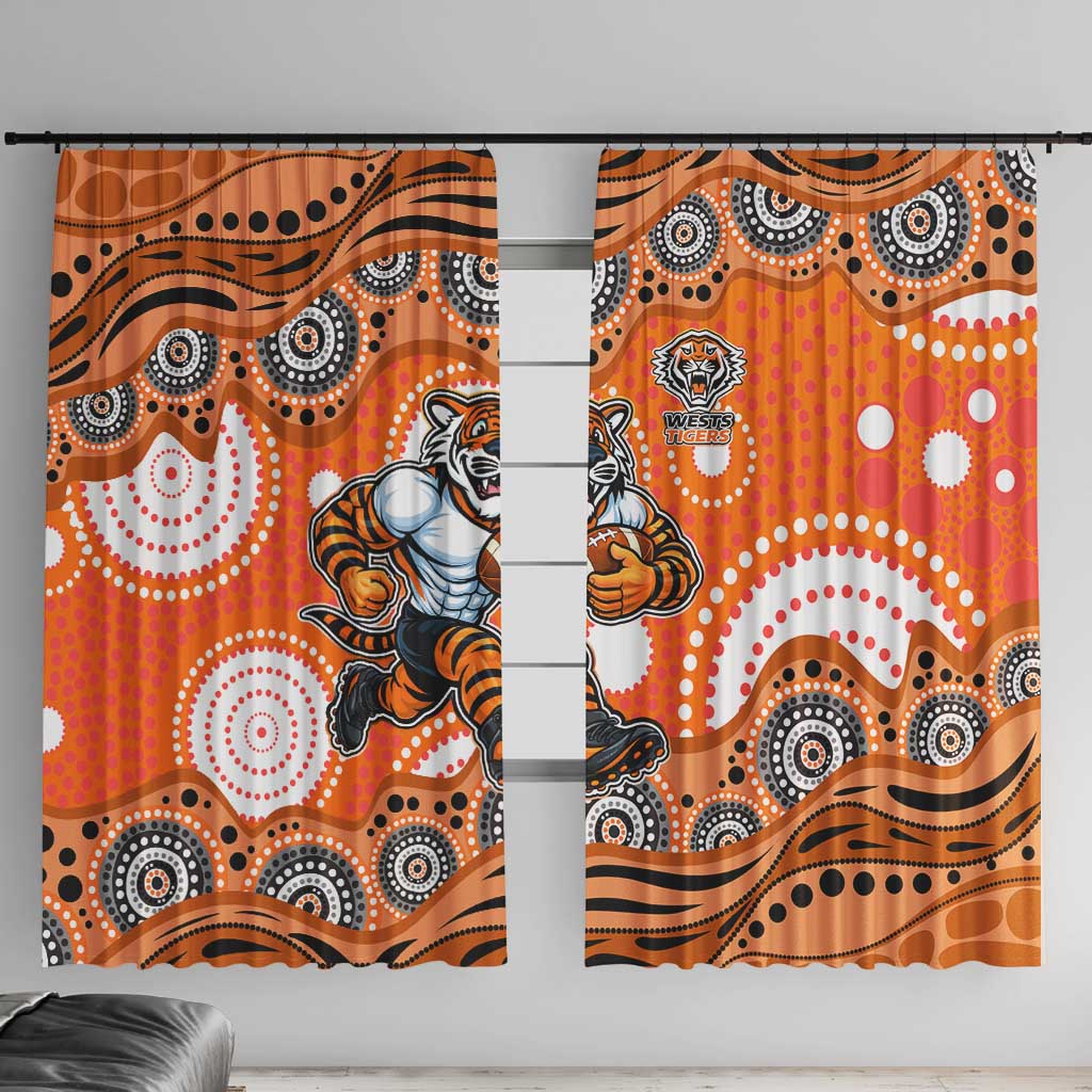 Wests Tigers Window Curtain Aboriginal Dot Pattern - Rugby Mascot Heritage Pride