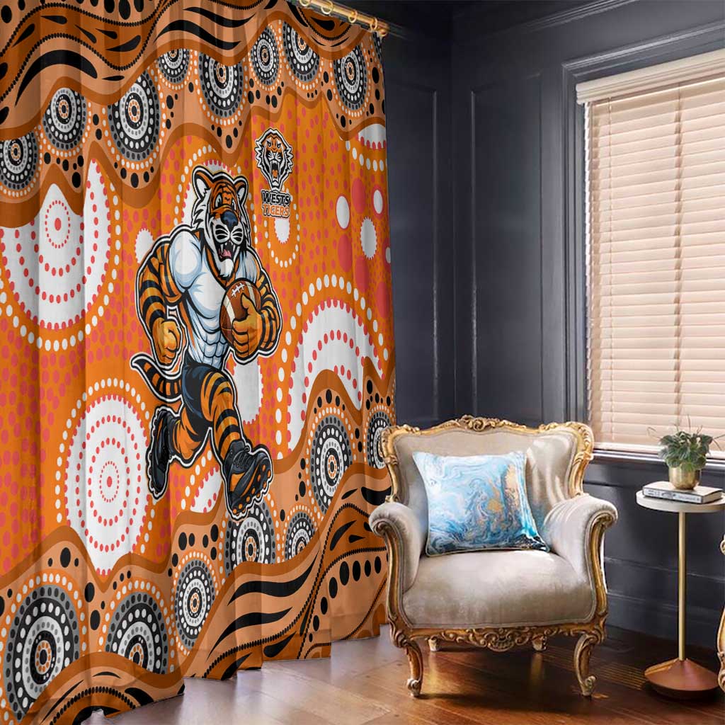 Wests Tigers Window Curtain Aboriginal Dot Pattern - Rugby Mascot Heritage Pride