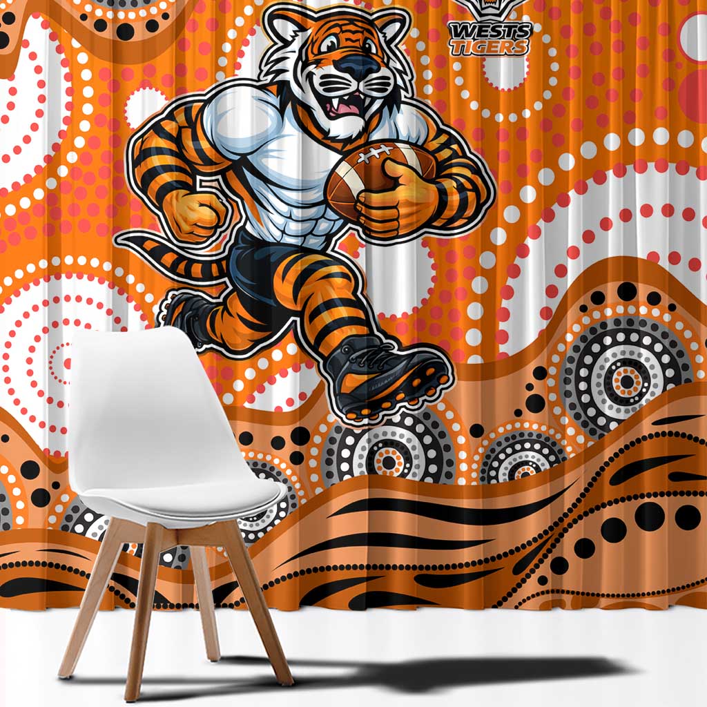 Wests Tigers Window Curtain Aboriginal Dot Pattern - Rugby Mascot Heritage Pride