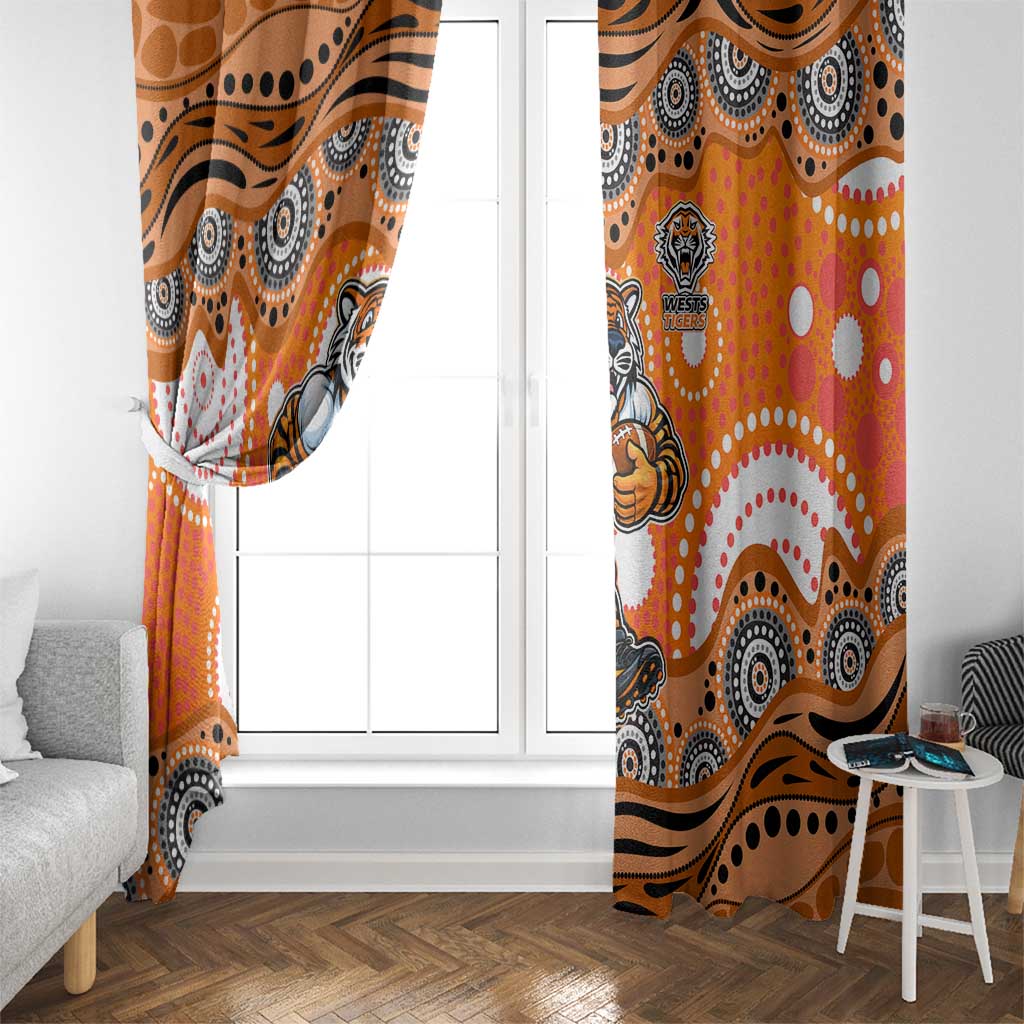 Wests Tigers Window Curtain Aboriginal Dot Pattern - Rugby Mascot Heritage Pride