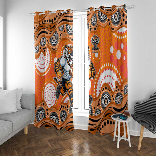 Wests Tigers Window Curtain Aboriginal Dot Pattern - Rugby Mascot Heritage Pride