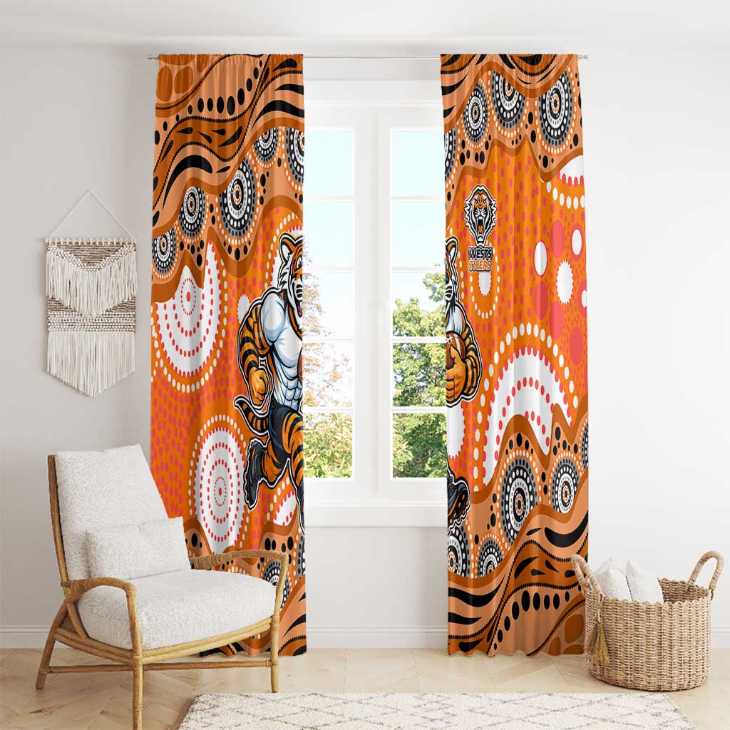 Wests Tigers Window Curtain Aboriginal Dot Pattern - Rugby Mascot Heritage Pride