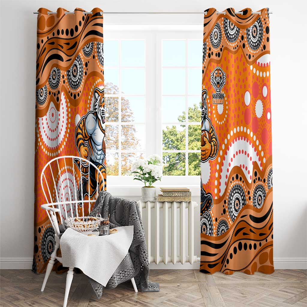 Wests Tigers Window Curtain Aboriginal Dot Pattern - Rugby Mascot Heritage Pride