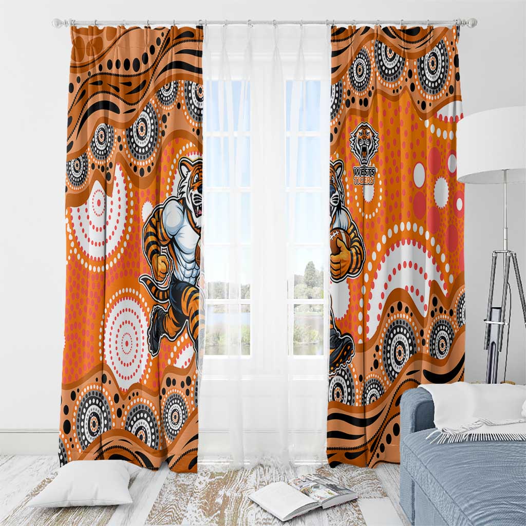 Wests Tigers Window Curtain Aboriginal Dot Pattern - Rugby Mascot Heritage Pride