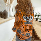 Wests Tigers Women Casual Shirt Aboriginal Dot Pattern - Rugby Mascot Heritage Pride