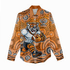 Wests Tigers Women Casual Shirt Aboriginal Dot Pattern - Rugby Mascot Heritage Pride