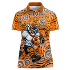 Wests Tigers Women Polo Shirt Aboriginal Dot Pattern - Rugby Mascot Heritage Pride