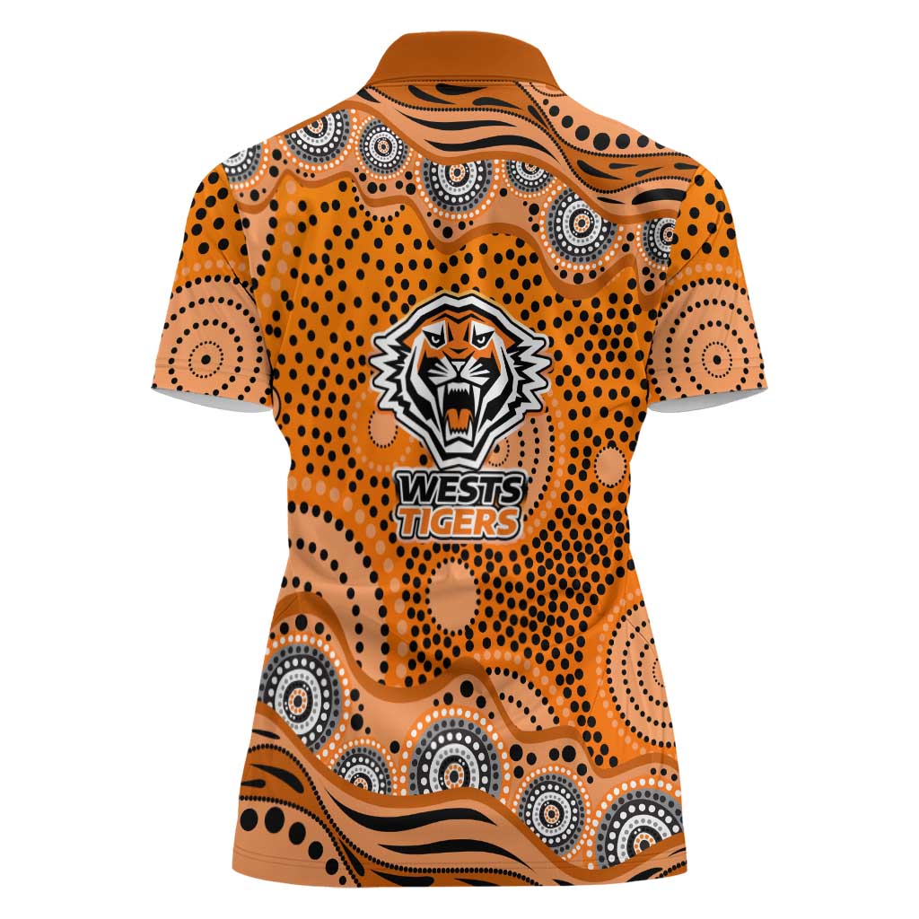 Wests Tigers Women Polo Shirt Aboriginal Dot Pattern - Rugby Mascot Heritage Pride