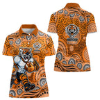 Wests Tigers Women Polo Shirt Aboriginal Dot Pattern - Rugby Mascot Heritage Pride