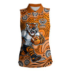 Wests Tigers Women Sleeveless Polo Shirt Aboriginal Dot Pattern - Rugby Mascot Heritage Pride