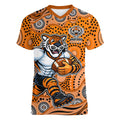 Wests Tigers Women V-Neck T-Shirt Aboriginal Dot Pattern - Rugby Mascot Heritage Pride
