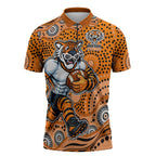 Wests Tigers Zipper Polo Shirt Aboriginal Dot Pattern - Rugby Mascot Heritage Pride