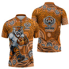 Wests Tigers Zipper Polo Shirt Aboriginal Dot Pattern - Rugby Mascot Heritage Pride