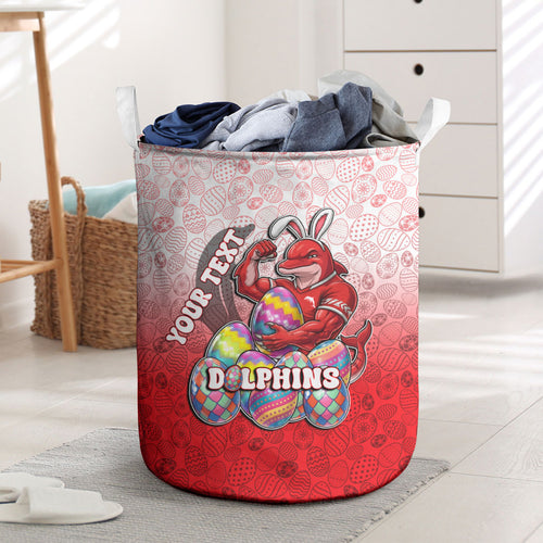 Personalized Dolphins Laundry Basket Easter Mascot - Colorful Eggs Cartoon Style