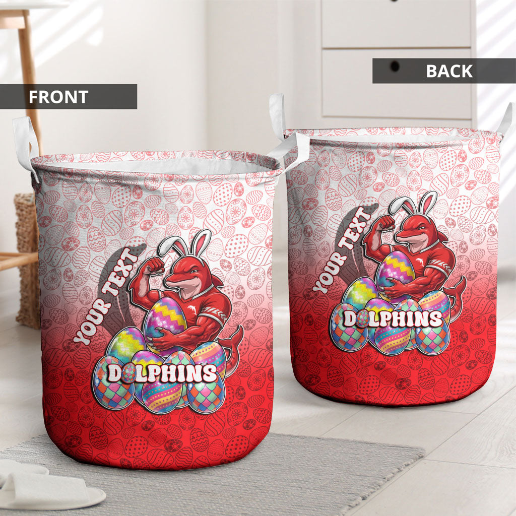 Personalized Dolphins Laundry Basket Easter Mascot - Colorful Eggs Cartoon Style