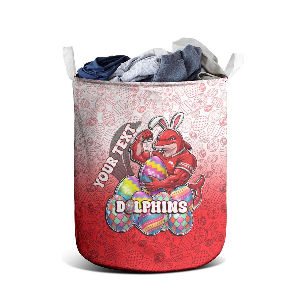 Personalized Dolphins Laundry Basket Easter Mascot - Colorful Eggs Cartoon Style