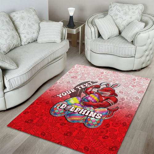 Personalized Dolphins Area Rug Easter Mascot - Colorful Eggs Cartoon Style