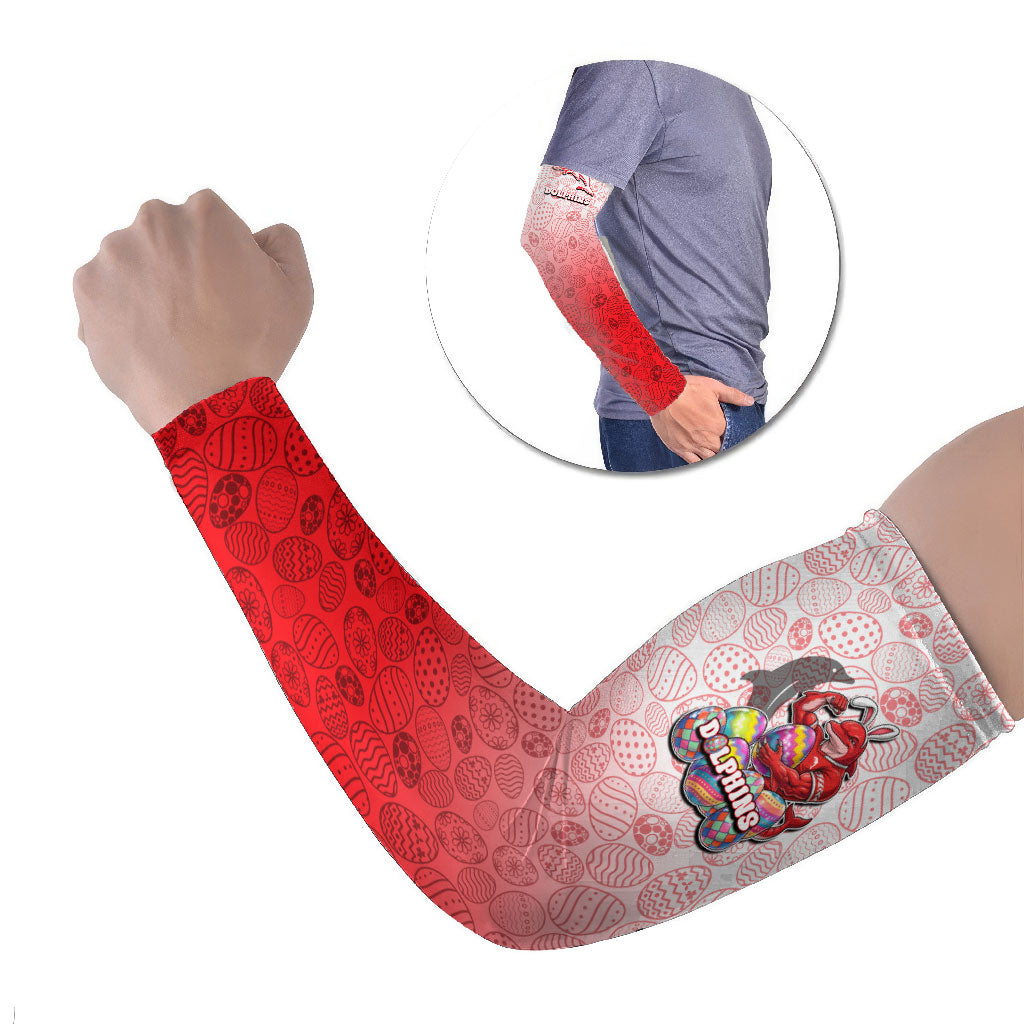 Personalized Dolphins Arm Sleeves Easter Mascot - Colorful Eggs Cartoon Style