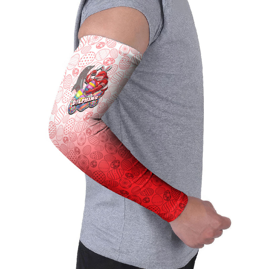 Personalized Dolphins Arm Sleeves Easter Mascot - Colorful Eggs Cartoon Style