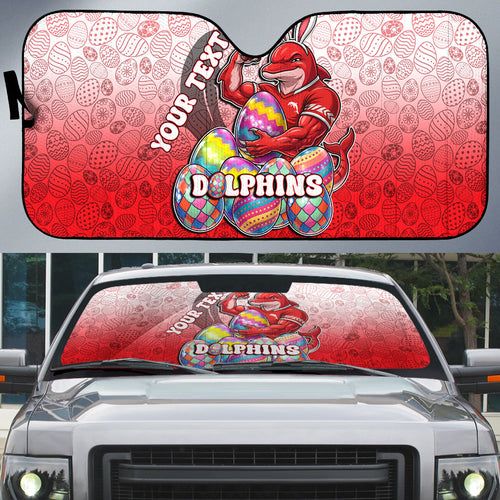 Personalized Dolphins Auto Sun Shade Easter Mascot - Colorful Eggs Cartoon Style