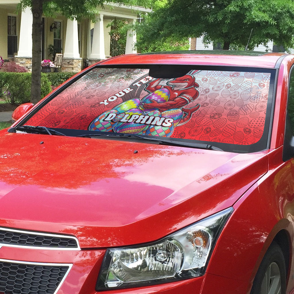 Personalized Dolphins Auto Sun Shade Easter Mascot - Colorful Eggs Cartoon Style