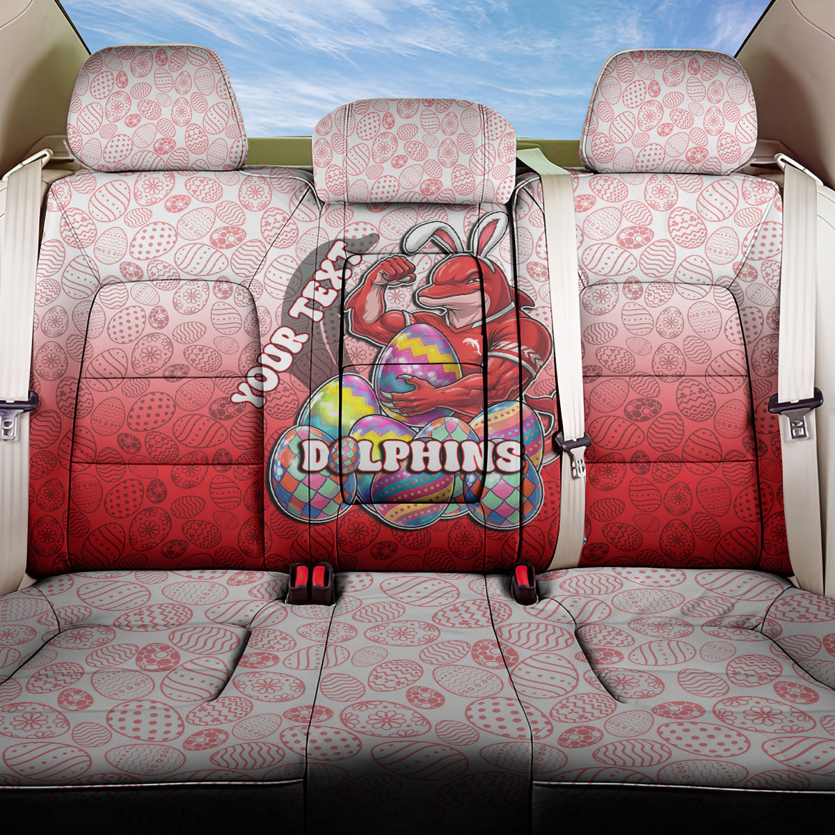 Personalized Dolphins Back Car Seat Cover Easter Mascot - Colorful Eggs Cartoon Style