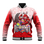 Personalized Dolphins Baseball Jacket Easter Mascot - Colorful Eggs Cartoon Style