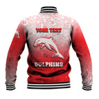 Personalized Dolphins Baseball Jacket Easter Mascot - Colorful Eggs Cartoon Style