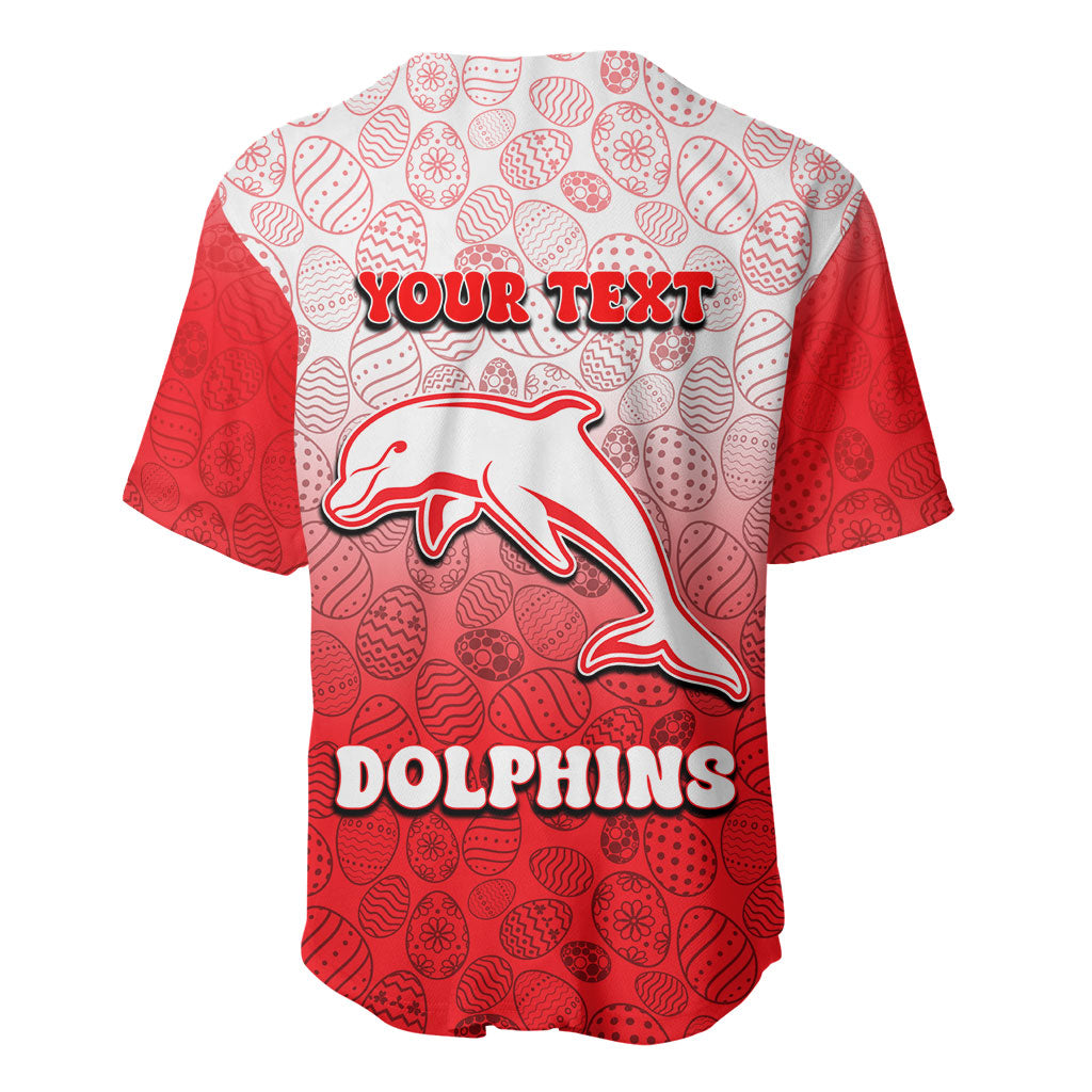 Personalized Dolphins Baseball Jersey Easter Mascot - Colorful Eggs Cartoon Style