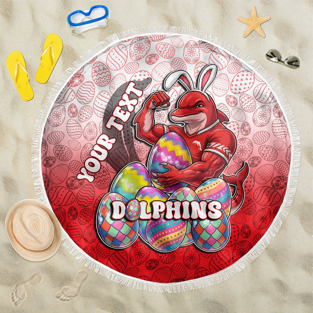 Personalized Dolphins Beach Blanket Easter Mascot - Colorful Eggs Cartoon Style