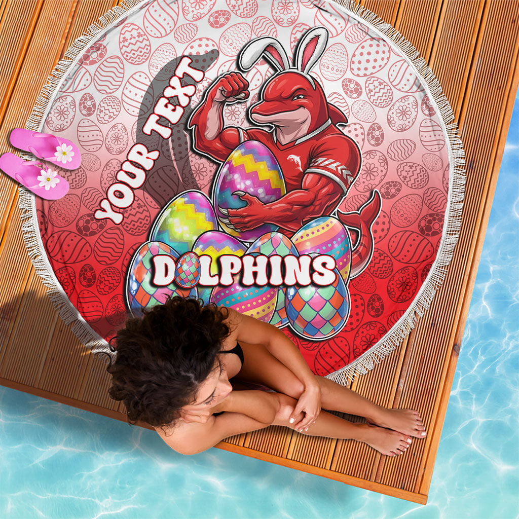 Personalized Dolphins Beach Blanket Easter Mascot - Colorful Eggs Cartoon Style