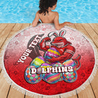 Personalized Dolphins Beach Blanket Easter Mascot - Colorful Eggs Cartoon Style